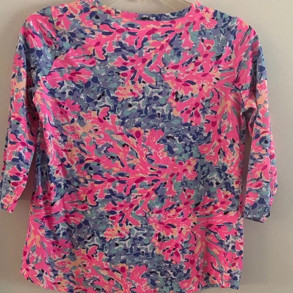 Lilly Pulitzer Alessia Pink & Blue 3/4 Sleeve Top XL